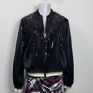(T2) SERPIL, vintage sporty coat, school uniform with sequined fringe, size 40/M